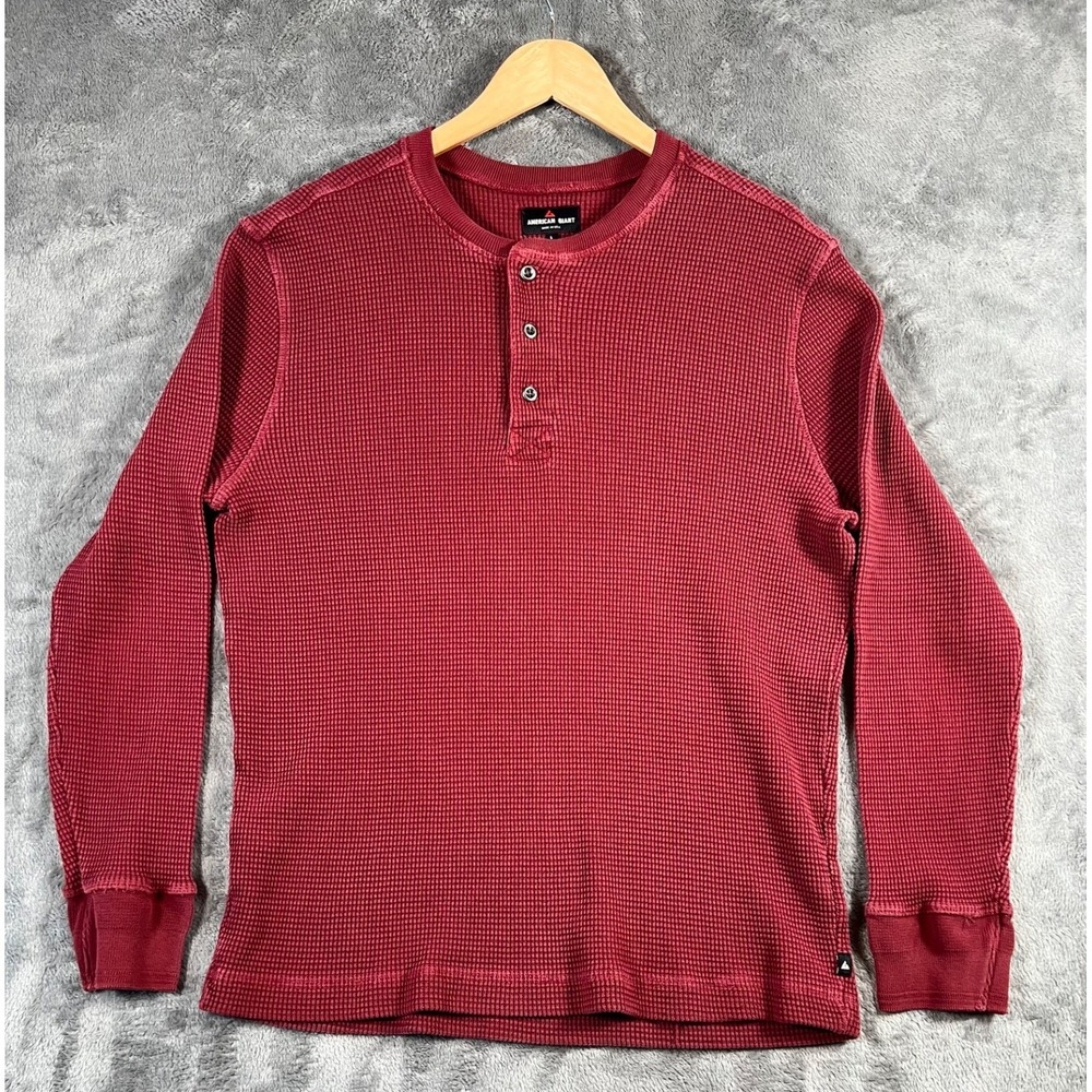 American Giant Thermal Henley Shirt Mens Large Rust Waffle Knit Heavyweight